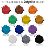 Pouring Masters 12 Color Metallic Ready To Pour Acrylic Pouring Paint Set, 2Oz Bottles, Acrylic Paint Pour Supplies - Silicone Oil & Gloss Medium, Premium Pre-Mixed High Flow