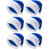6 Pack Blue Santa Hats With White Cuffs, Short Plush Fabric Christmas Hats For Xmas Party Supplies