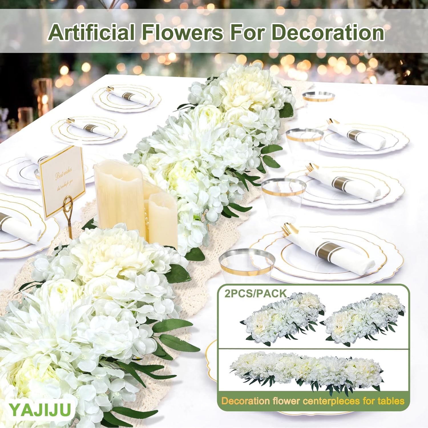 Artificlal Flowers Wedding Arch Flowers For Decoration,2Pcs/Pack 21.6"*11.8"*4.8" Artifical Flower Centerpleces For Tables,Fake Flower Panels For Home Decoration