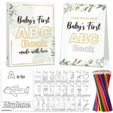 Baby Shower Game First Abc Book Baby Shower Activity Keepsake Game Abc Coloring Guest Book Alternative First Alphabet 26 Alphabet A To Z Coloring Card(Greenery)