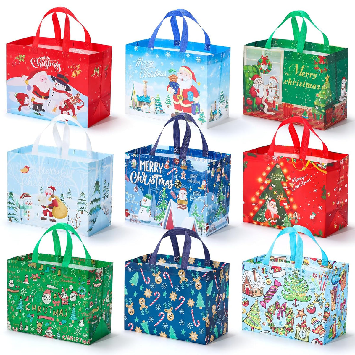 Christmas Gift Bags 36 Pack - Non-Woven Reusable Holiday Gift Bags With Handles, Jumbo Xmas Tote Bags For Christmas Party, Gift Wrapping, New Year Favors & Decorations (12.8X9.8X6.7 Inches)