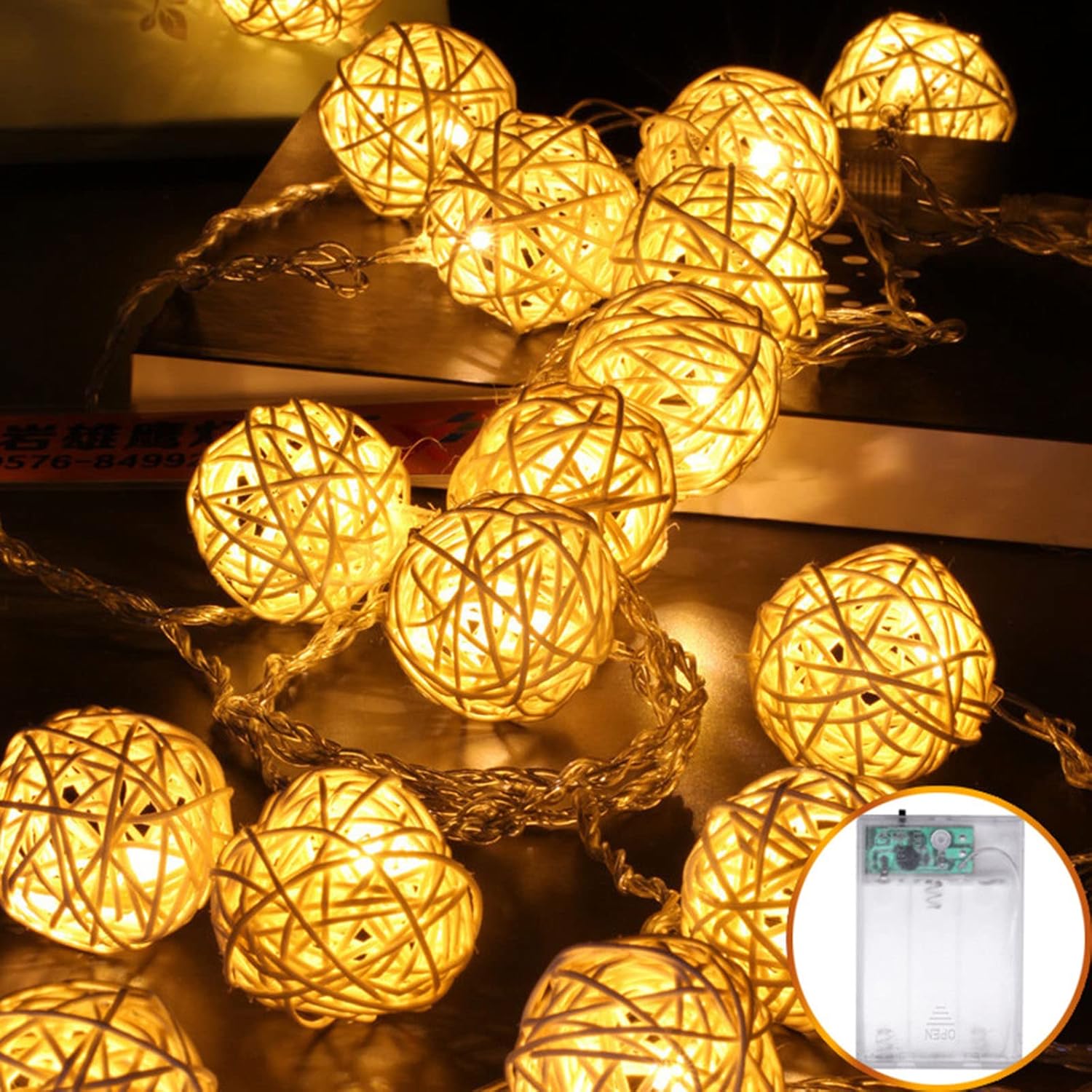 Rattan Ball String Lights, 8.2Ft 20 Led Battery Powered Sphere Christmas Lights, Indoor Fairy String Lights Decorative F