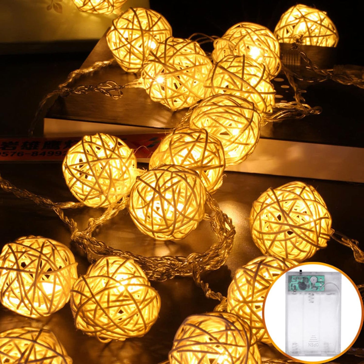 Rattan Ball String Lights, 8.2Ft 20 Led Battery Powered Sphere Christmas Lights, Indoor Fairy String Lights Decorative F