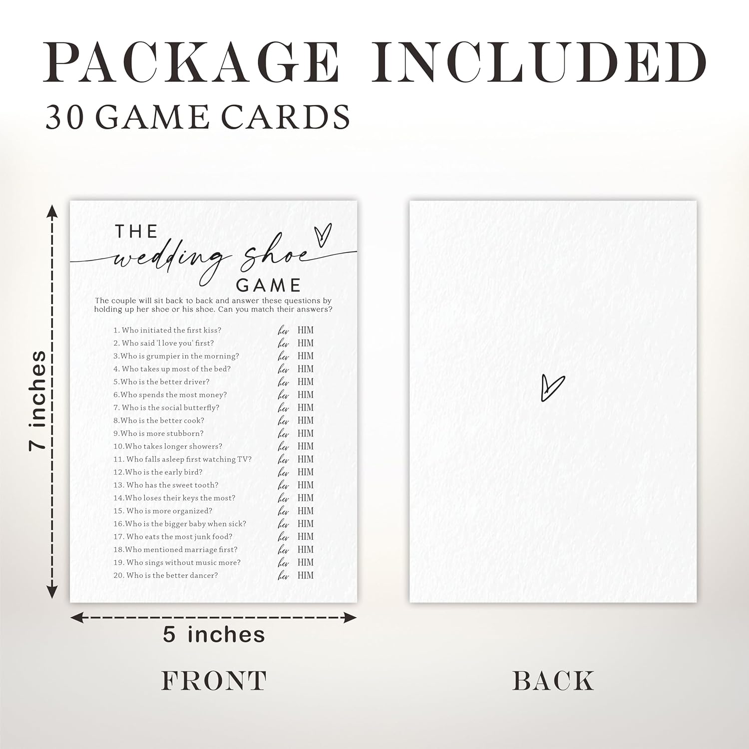 Bridal Shower Game Cards - Wedding Shoe Game - 30 Minimalism Wedding Party Games Game Cards, Engagement Party Game, Modern Bridal Shower Party Favor & Decorations - A05