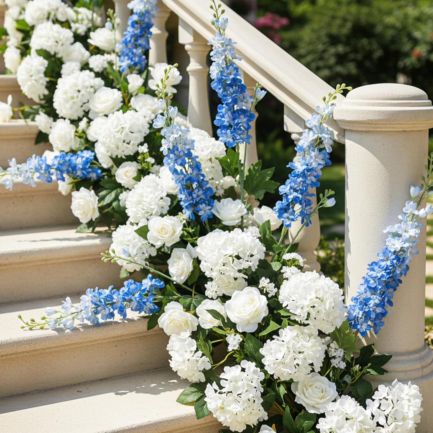 4Pcs Blue Delphinium Artificial Flowers, 34'' Fake Blue Flowers Artificial For Decoration Silk Flower Faux Long Stem Artificial Flowers For Tall Floor Vase Home Garden Wedding Arrangement Decor
