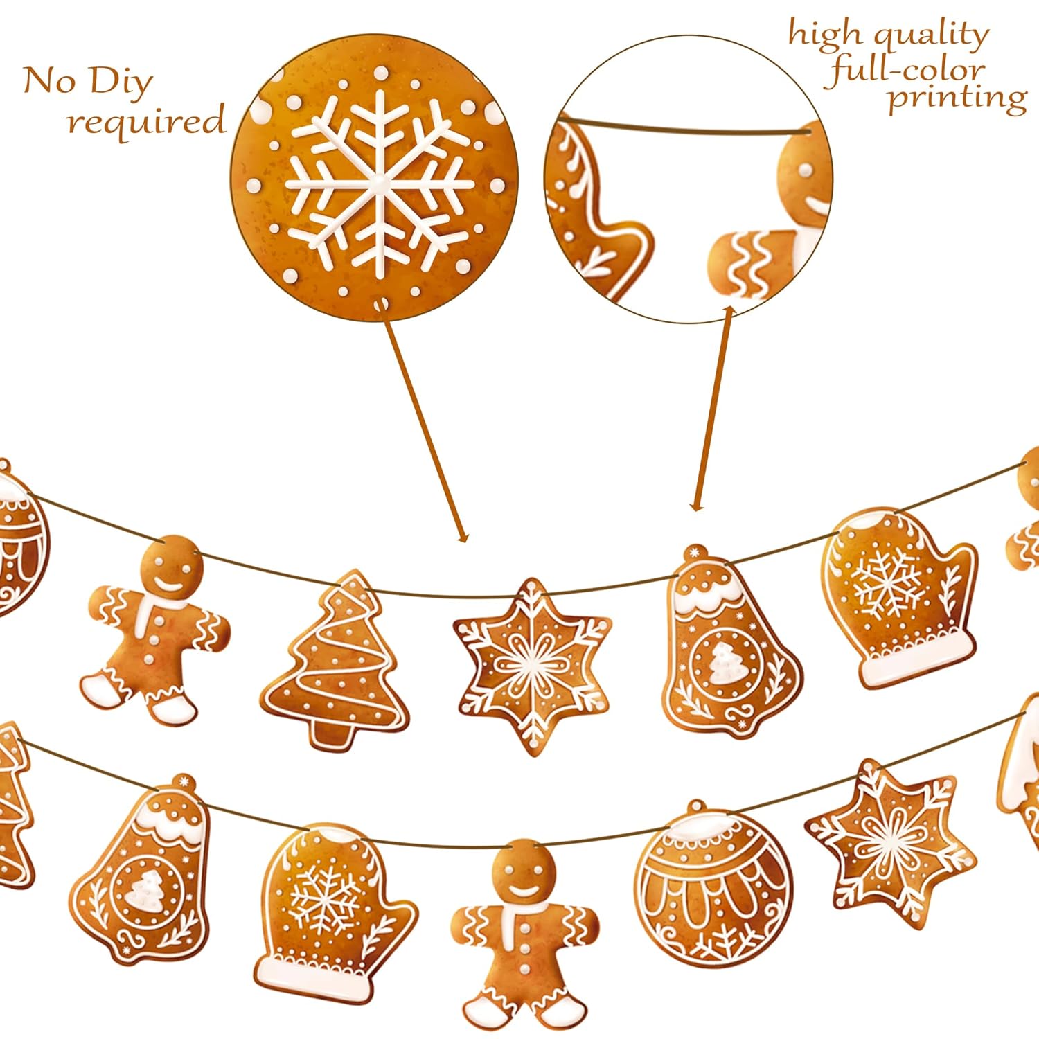 3Pcs Christmas Gingerbread Banners Gingerbread Snowflake Tree Theme Decorations Xmas Winter Party Hanging Decorations For Christmas Winter Holiday Party Supplies