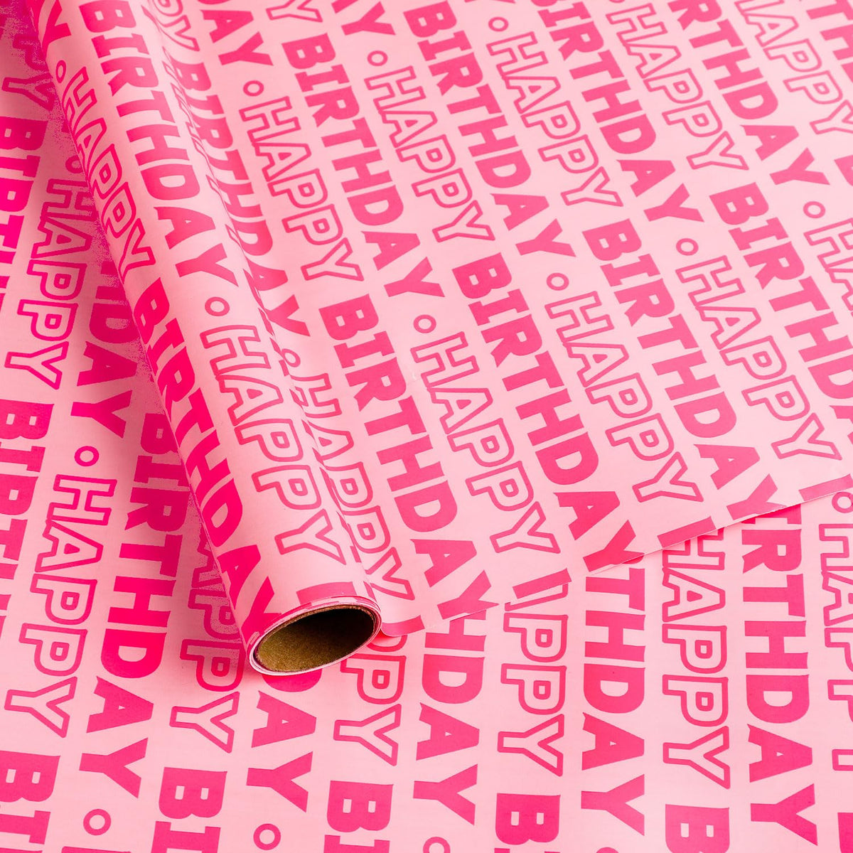 Pink Birthday Wrapping Paper Mini Roll, 17 Inch X 19.7 Feet Happy Birthday Lettering Design Gift Wrap Paper For Bday Baby Shower Holiday Christmas Party Wrapping Supplies