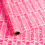 Pink Birthday Wrapping Paper Mini Roll, 17 Inch X 19.7 Feet Happy Birthday Lettering Design Gift Wrap Paper For Bday Baby Shower Holiday Christmas Party Wrapping Supplies