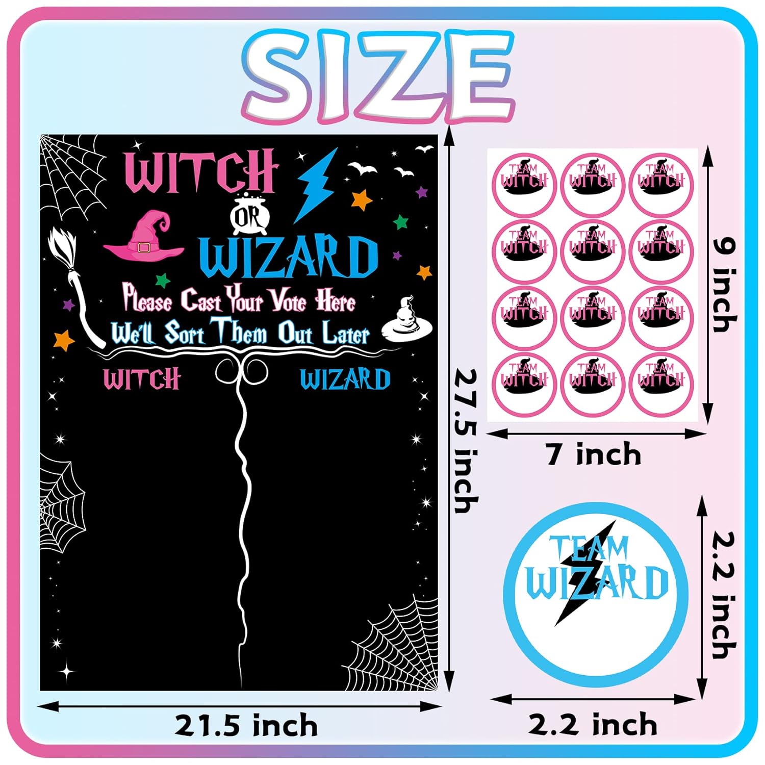 Witch Or Wizard Gender Reveal Games With 48 Voting Stickers, Halloween Baby Gender Reveal Decorations, Boy Or Girl Gender Reveal Ideas, Gender Reveal Voting Board Party Supplies