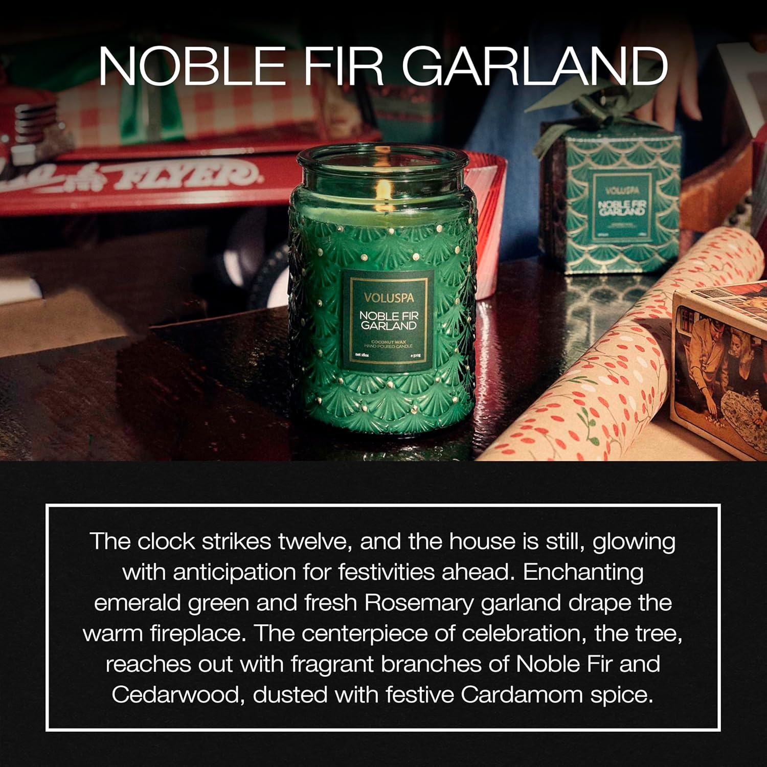 Noble Fir Garland, Large Candle Jar, 18Oz, Coconut Wax Blend, Christmas Scented Candles For Home, 100 Hour Burn Time, Poured In The Usa