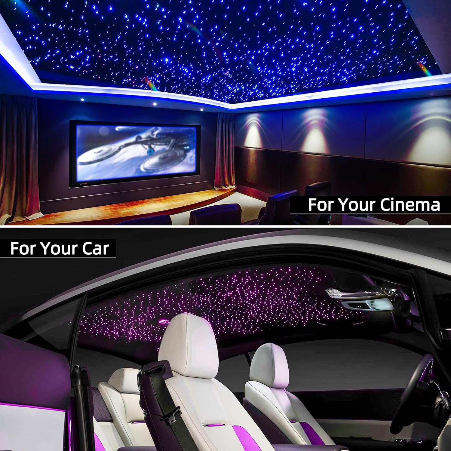 32W Twinkle Starlight Headliner Kit, 800Pcs*0.03In*13.1Ft Led Fiber Optic Lights Kit, Star Ceiling Light+10 Crystals+Adapter+Cigarette Lighter For Car Roof/Home With App/Remote/Music Mode
