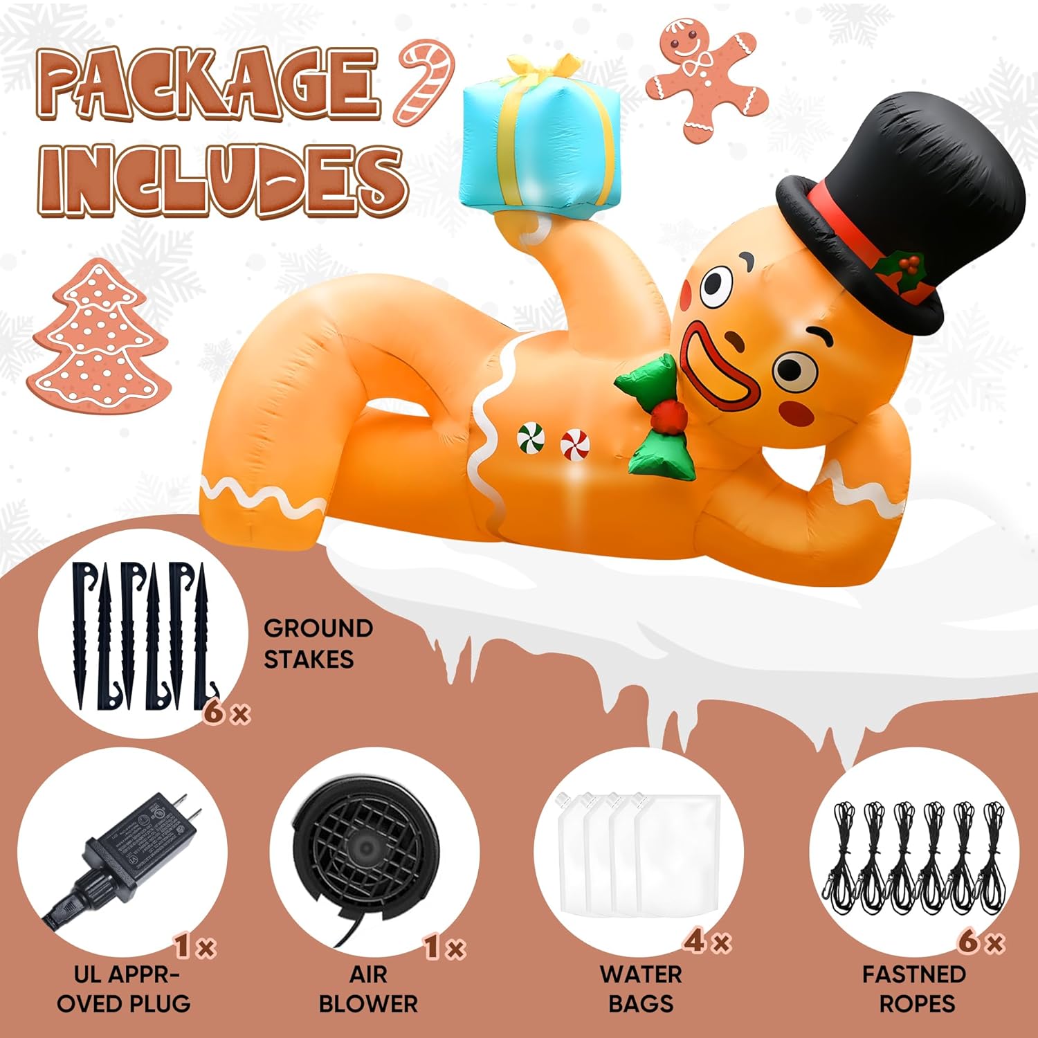 10 Ft Christmas Inflatables Gingerbread Man, Christmas Blow Up Yard Decorations With Built-In Leds, Lying Gingerbread In