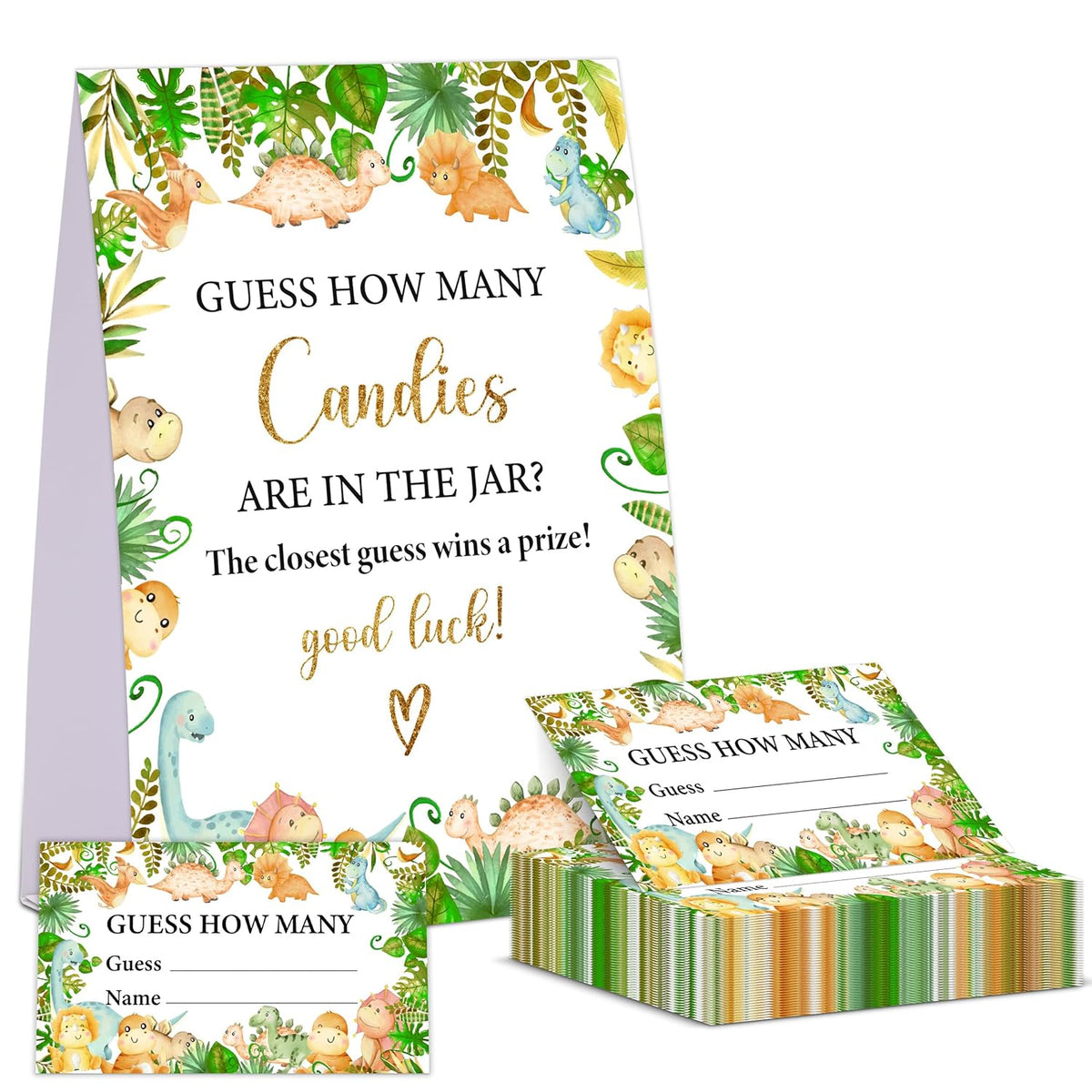 Dinosaur Baby Shower Game, Guess How Many Candies Are In The Jar, Pack Of 1 Sign And 50 Guessing Cards, Baby Shower Decoration, Gender Neutral - 12