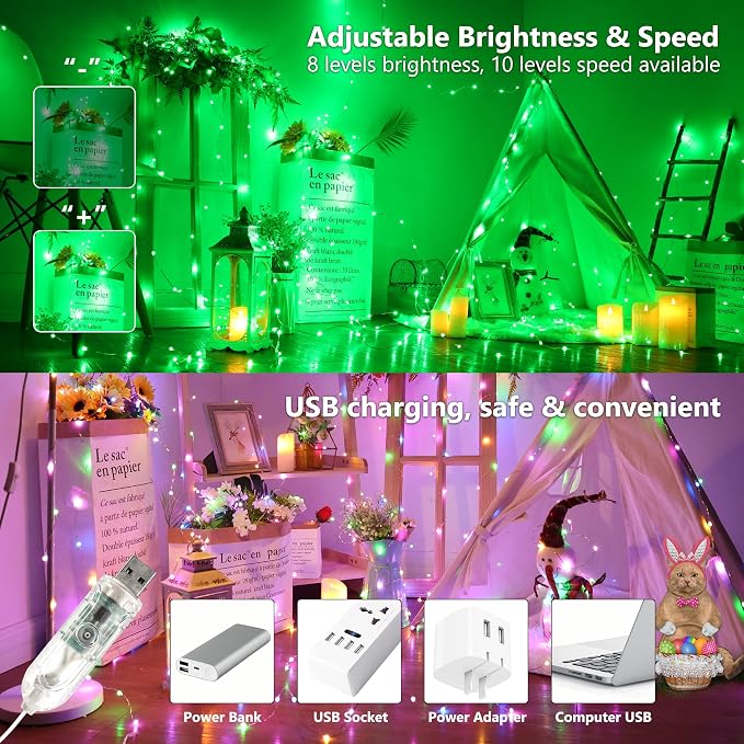USB RGB Fairy Lights 33 ft 100 LED Color Changing with Remote Control