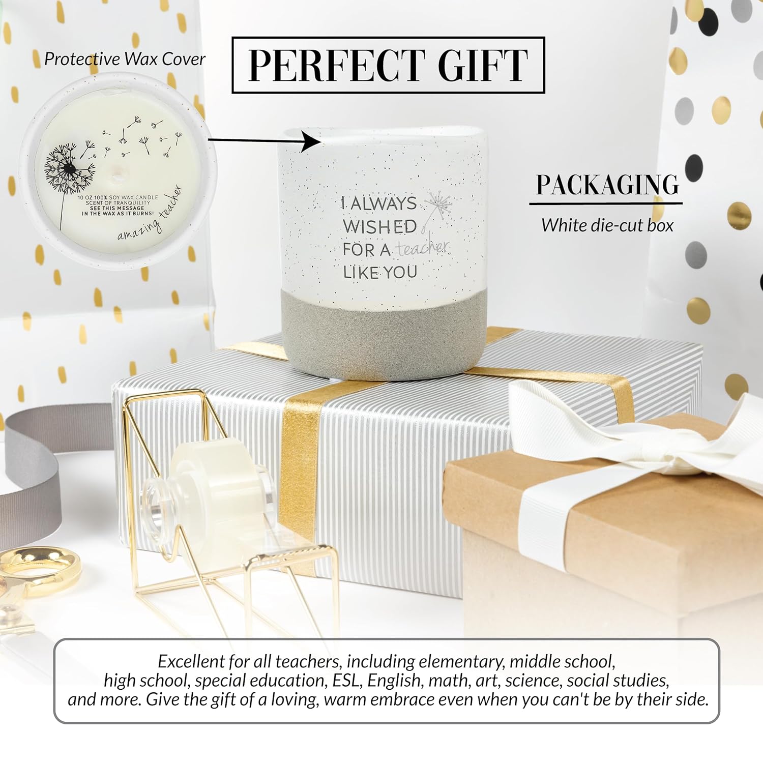 Pavilion Gift Company - I Always Wished for A Teacher Like You 10 Ounce Surprise Hidden Message Natural Soy Wax Candle Jasmine Scented, 1 Count (Pack of 1), 3.5” x 4”