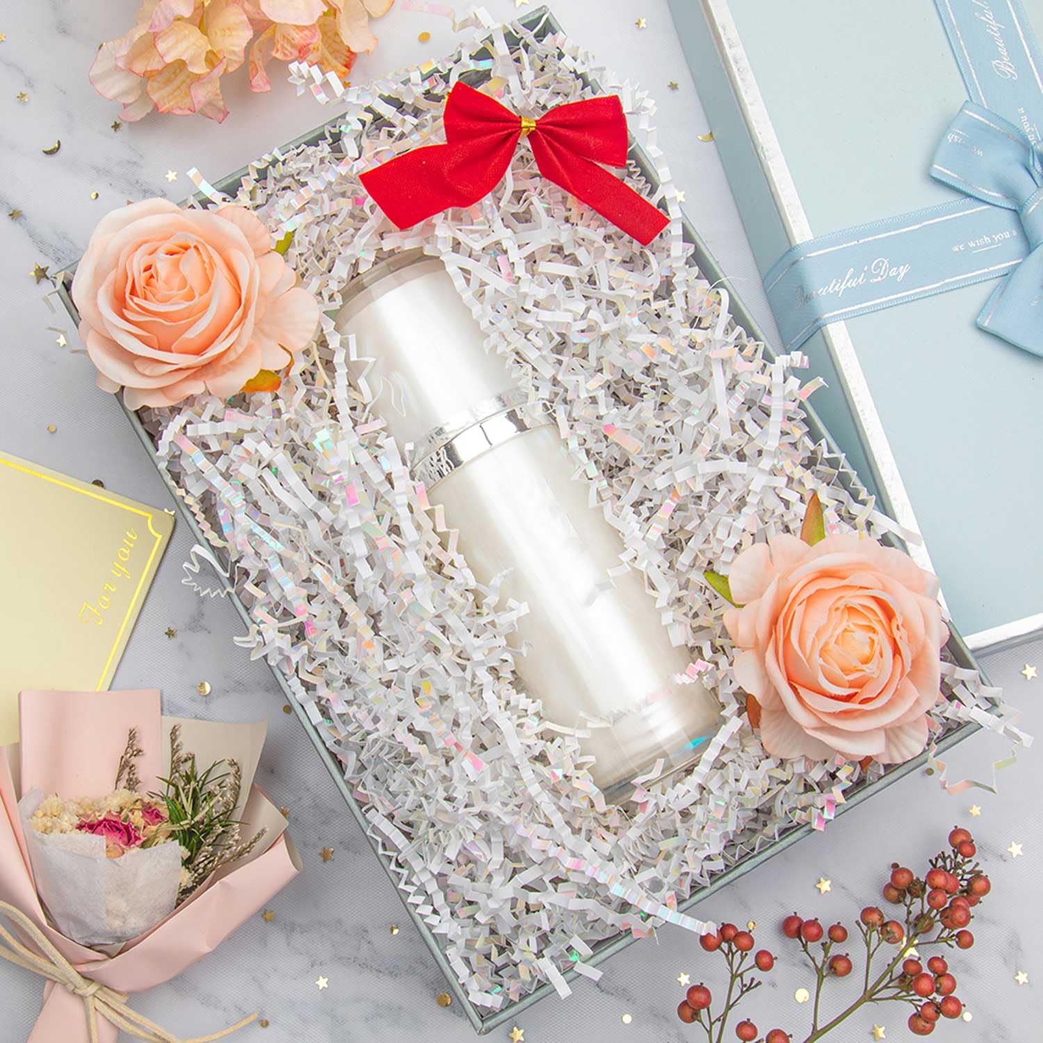Crinkle Cut Paper Grass Cushion Paper Streamer For Christmas Wedding Birthday Bridesmaid Engagement Craft Gift Boxes Bags Filler Decoration 4.5Oz Diamond White