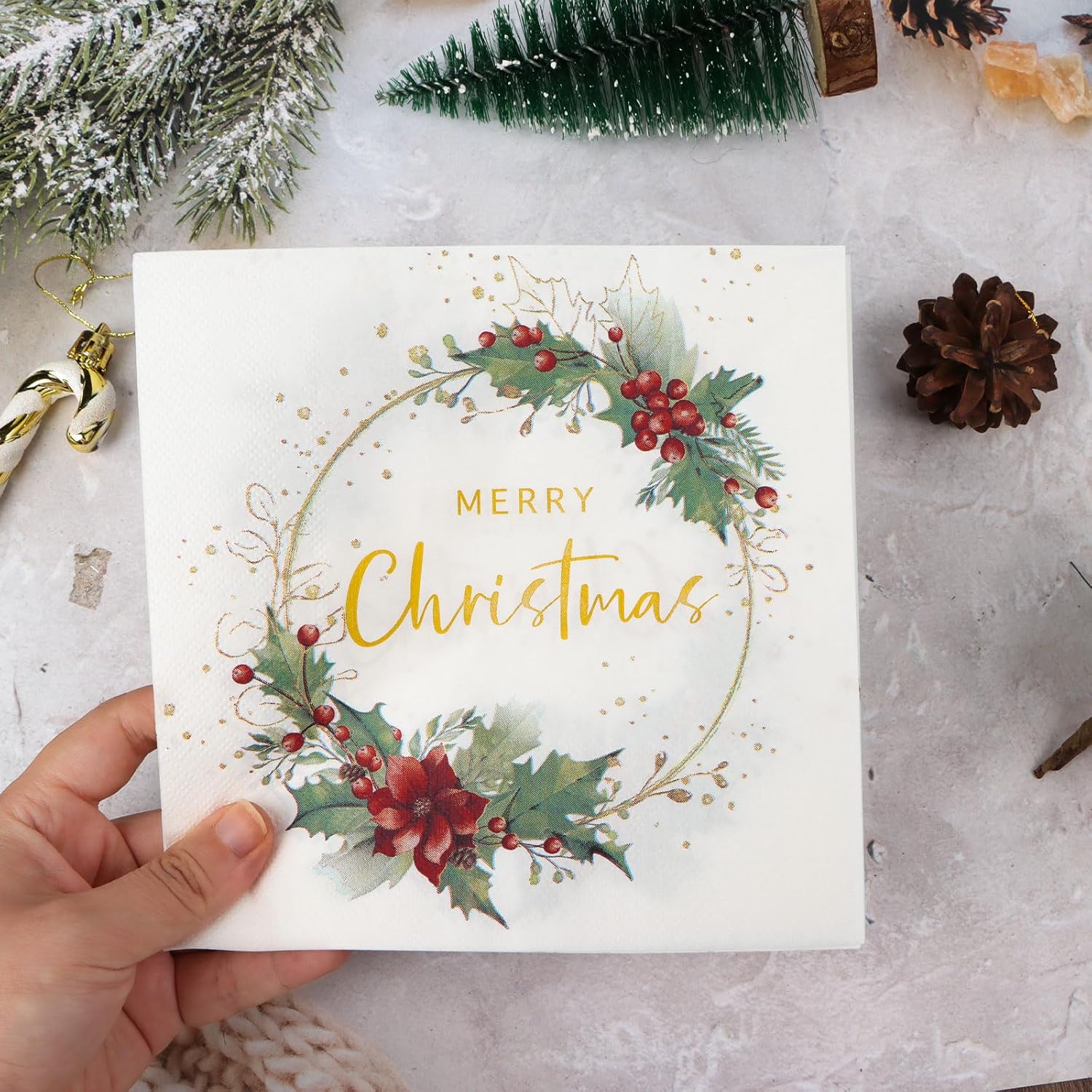 40Pcs Merry Christmas Napkins For Guests Christmas Cocktail Paper Napkins For Banquet Lunch Dinner Holiday Party