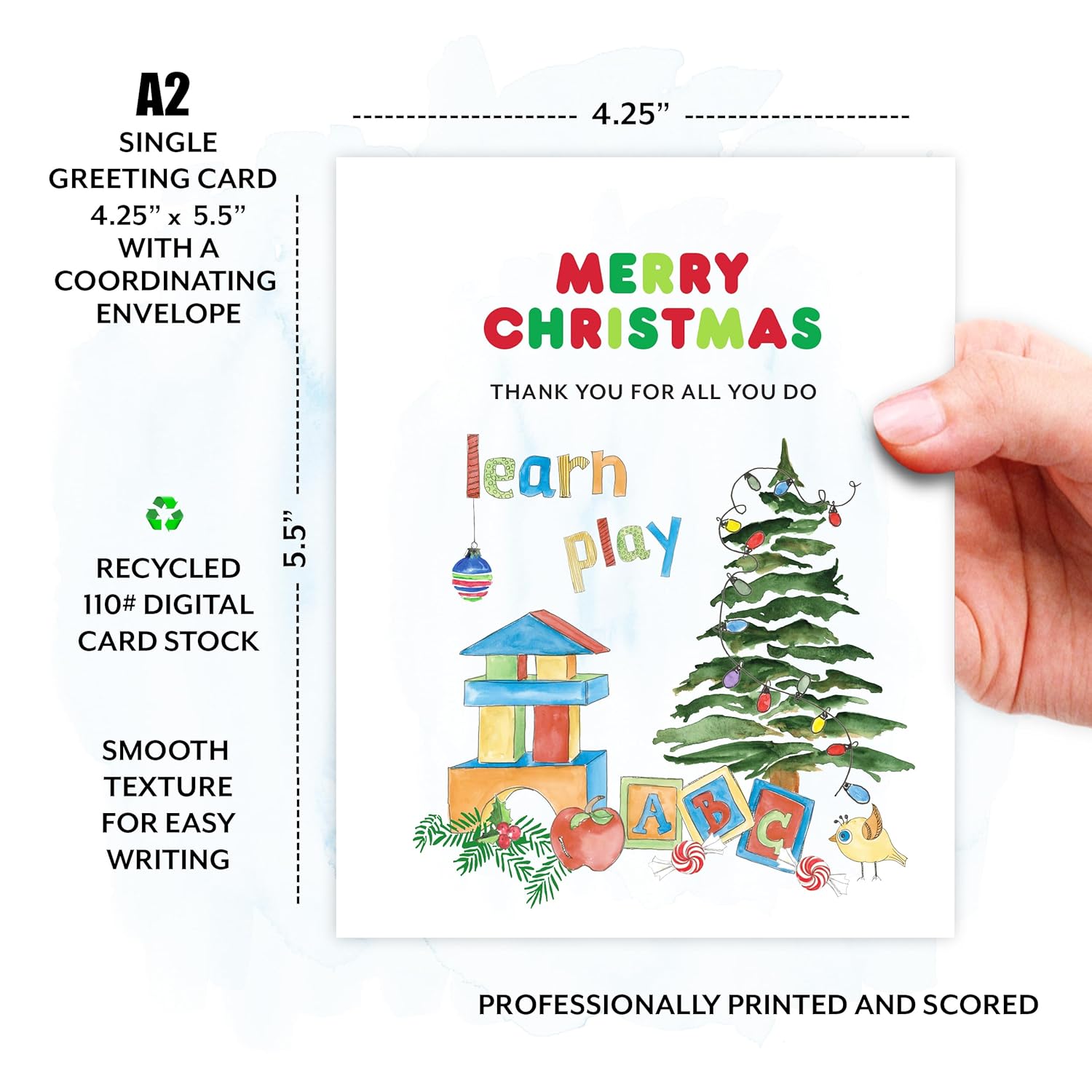 Christmas Thank You Early Childhood Card For Preschool Teachers, Christmas Card Cute School Themed, Daycare, Nanny Appreciation Gifts, Words Of Thanks For Child Care Aide, Volunteers, Pre K Teacher