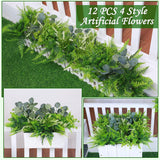 12 Bundles Artificial Plants Outdoor Uv Resistant Faux Plant Boston Fern Lavender Eucalyptus Greenery Shrubs Plastic Fake Flowers For Outside Indoor Gardens Porch Yard Planter Home Spring Summer Decor