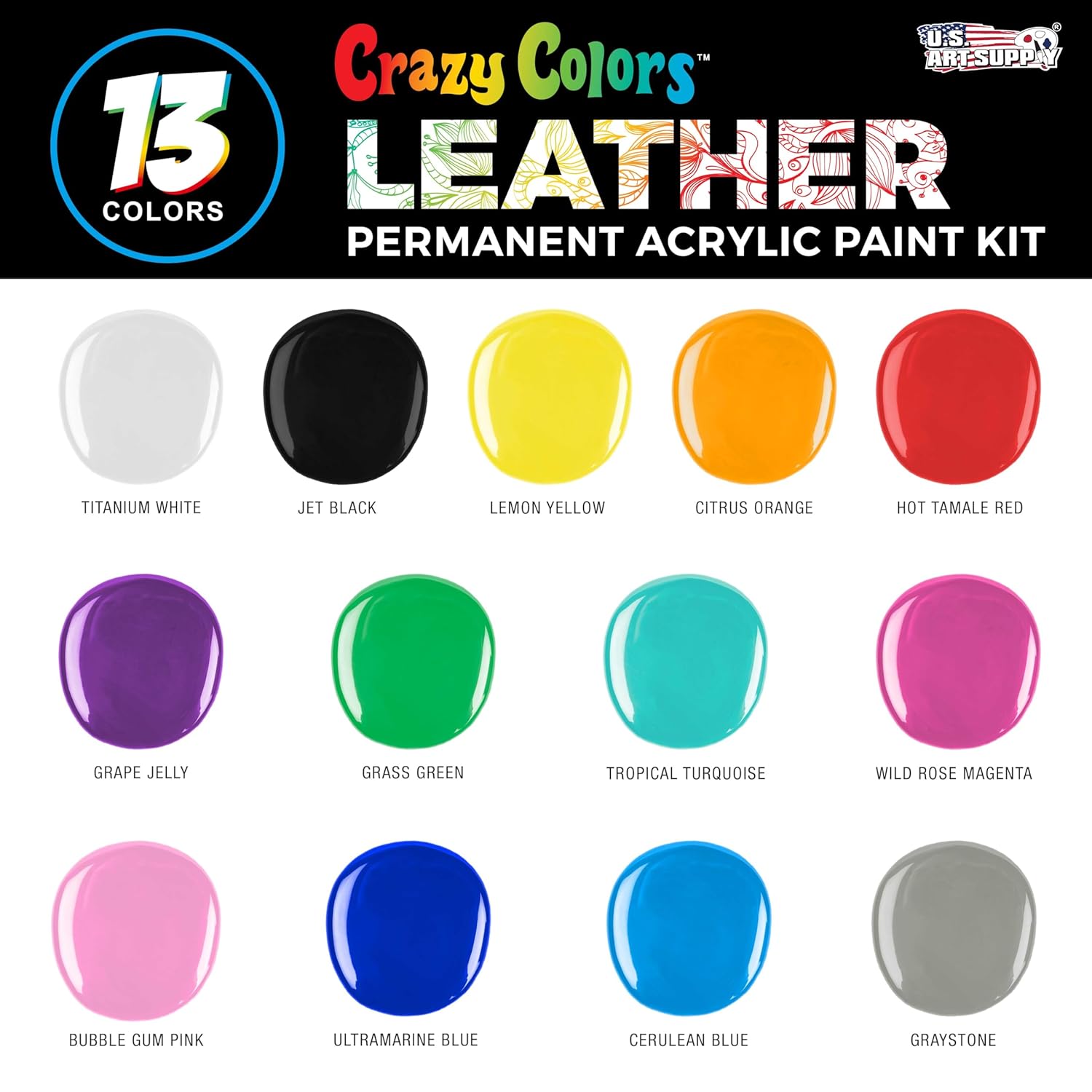 Premium Acrylic Shoe & Leather Paint Kit 13-Color With 4 Brushes (1 Oz Bottles) - Acrylic Leather Paint For Shoes, Sneakers, Jackets, Bags, Purses, Furniture