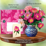Pop Up Cards, Peony Paradise, 12 Inch Life Sized Forever Flower Bouquet 3D Popup Greeting Card, Birthday Cards, Thank You Card, Blank Notecard & Envelope