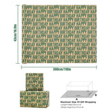 Green Birthday Wrapping Paper, Minimal Emerald Greens Large Happy Birthday Repeating Script Wrapping Paper - 1 Mini Roll 17Inch X10 Ft Per Roll - Green Kraft Gift Wrap For Birthdays Party