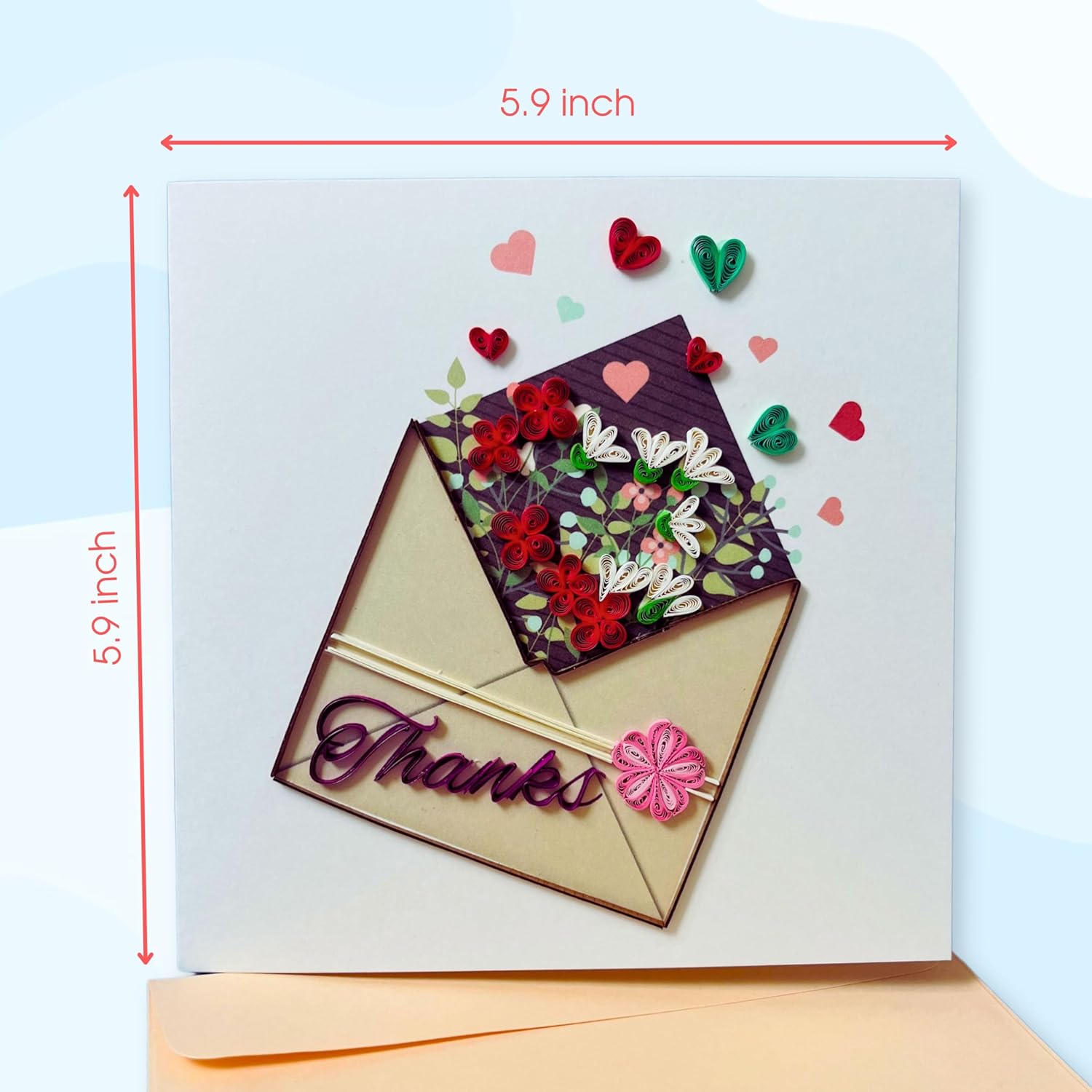 Quilling Cards, Thank You Card, Grateful Thankful Card Flower For Him, Her, Friend, Boss, Mom, Dad With Thank You Design (Envelope Design)