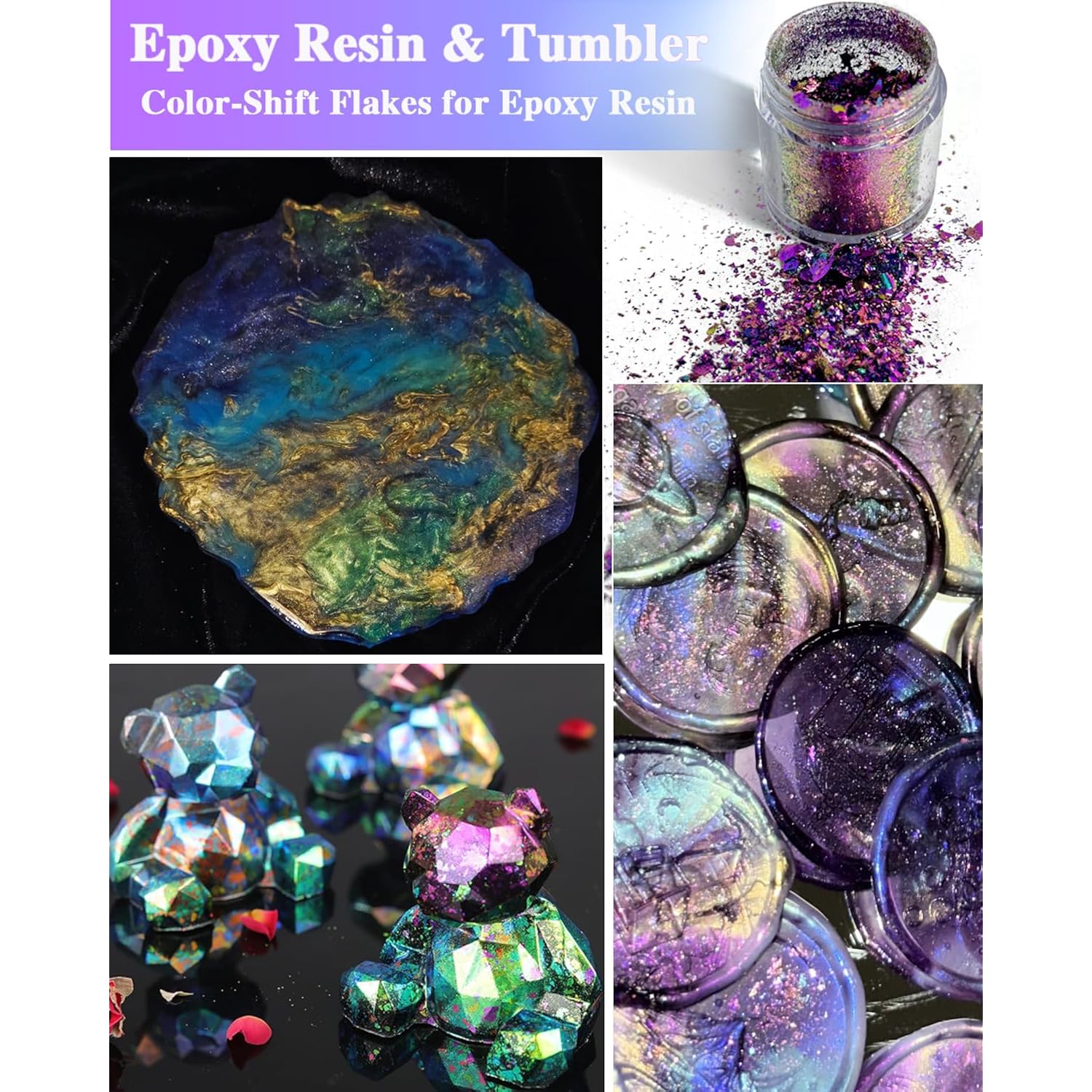 Chameleon Flakes For Epoxy Resin, Intense Color-Shift Pigment For Resin Casting, Molds & Tumblers, Chrome Effect Powder For Diy Art, Crafts, Paint & Soap Making