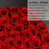 40 Pieces Preserved Roses In Suede Box, Flowers For Mothers Day, Preserved Flowers Gift For Women, Red