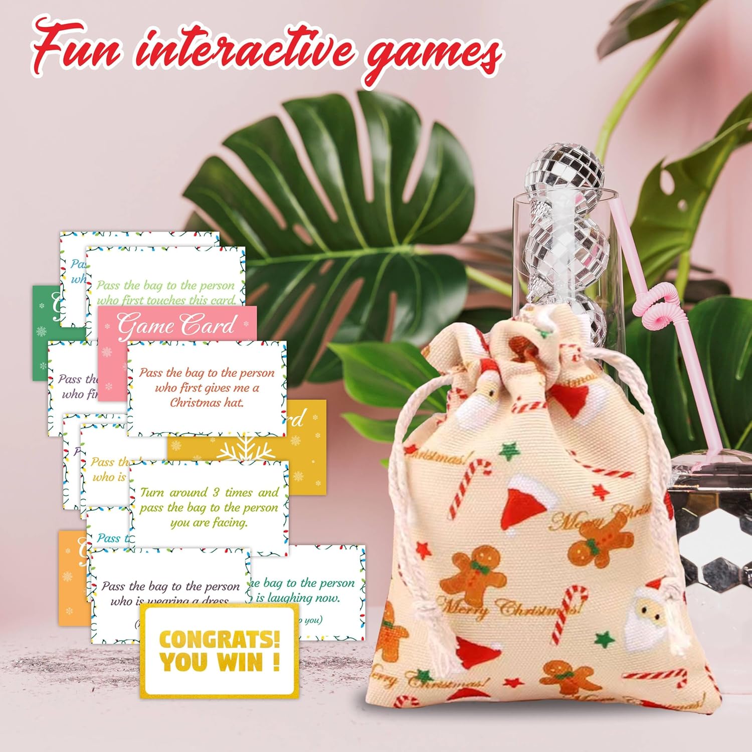 Christmas Yellow Pass The Bag - 44 Game Cards & 1 Pass Bag - Adult Party Game & Holiday Group Activity