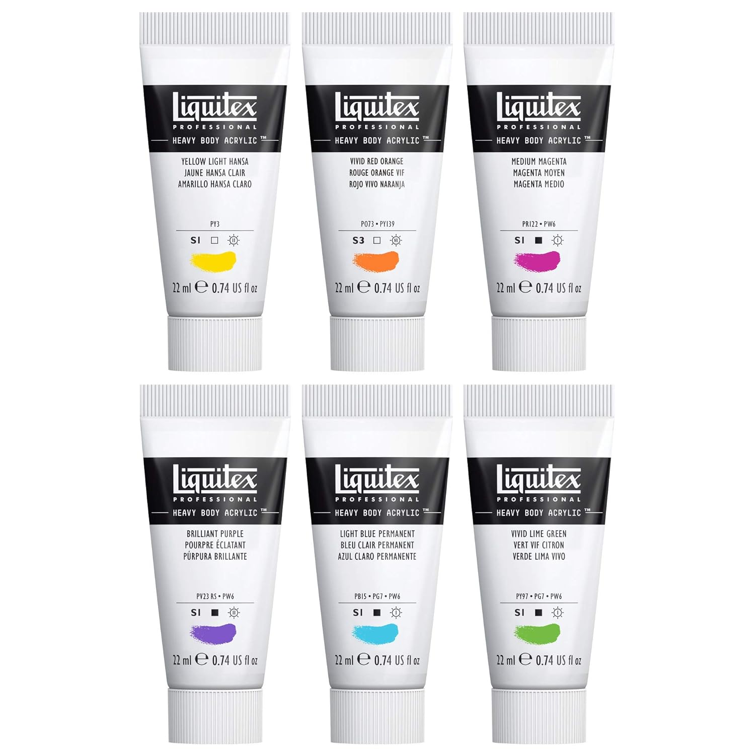 Liquitex Professional Heavy Body Acrylic Paint, 6 x 22ml (0.74-oz), Vibrant Colors Set