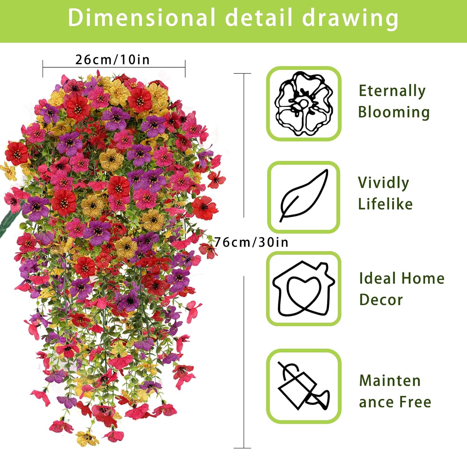 Artificial Fake Hanging Flowers Plants For Outdoor Spring Summer Decoration, 4Pcs Uv Resistant Look Real Trailing Vines For Outside Home Planter Porch Patio Valentine'S Day Decor(Multicolour)