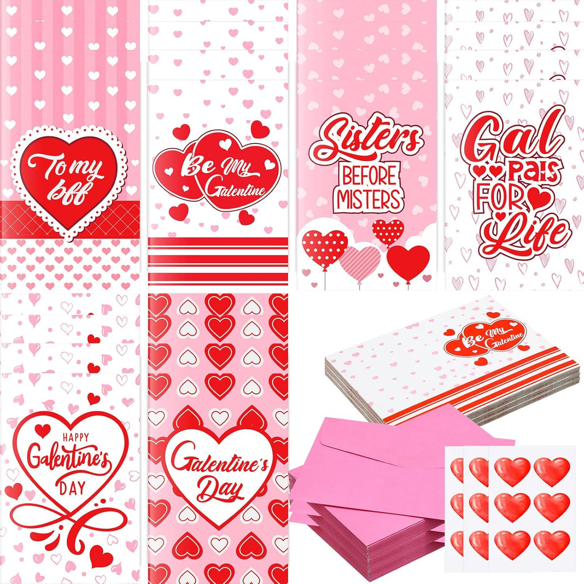 24 Pack Valentine'S Galentines Day Cards With Envelopes And Stickers Friendship Cards Funny Valentine'S Day Card All Occasion Card For Best Friend