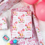Pink Bear Baby Wrapping Paper Roll, Cute Baby Girl Gift Wrap Paper, Pastel Bear Balloon Theme Baby Shower Wrapping Paper For Girl 1St Birthday, Newbaby Celebrations (Mini Roll, 17 In X 33Ft)