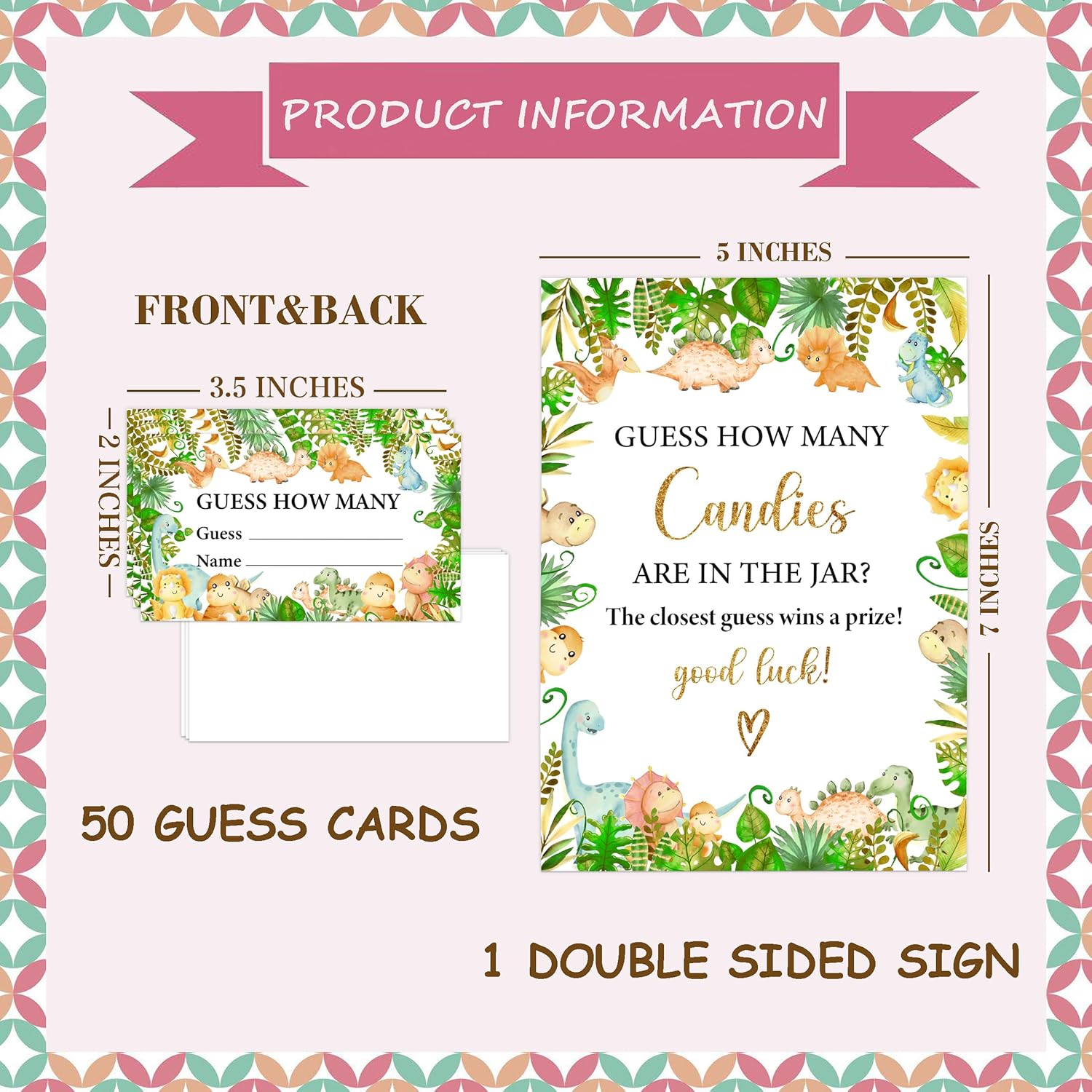 Dinosaur Baby Shower Game, Guess How Many Candies Are In The Jar, Pack Of 1 Sign And 50 Guessing Cards, Baby Shower Decoration, Gender Neutral - 12