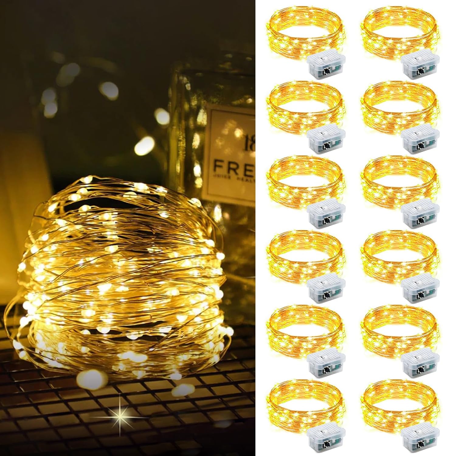 Led Fairy Lights 3 Modes 7Ft 20 Led Battery Operated String Lights Waterproof Silver Wire Firefly Starry Moon Mason Jar