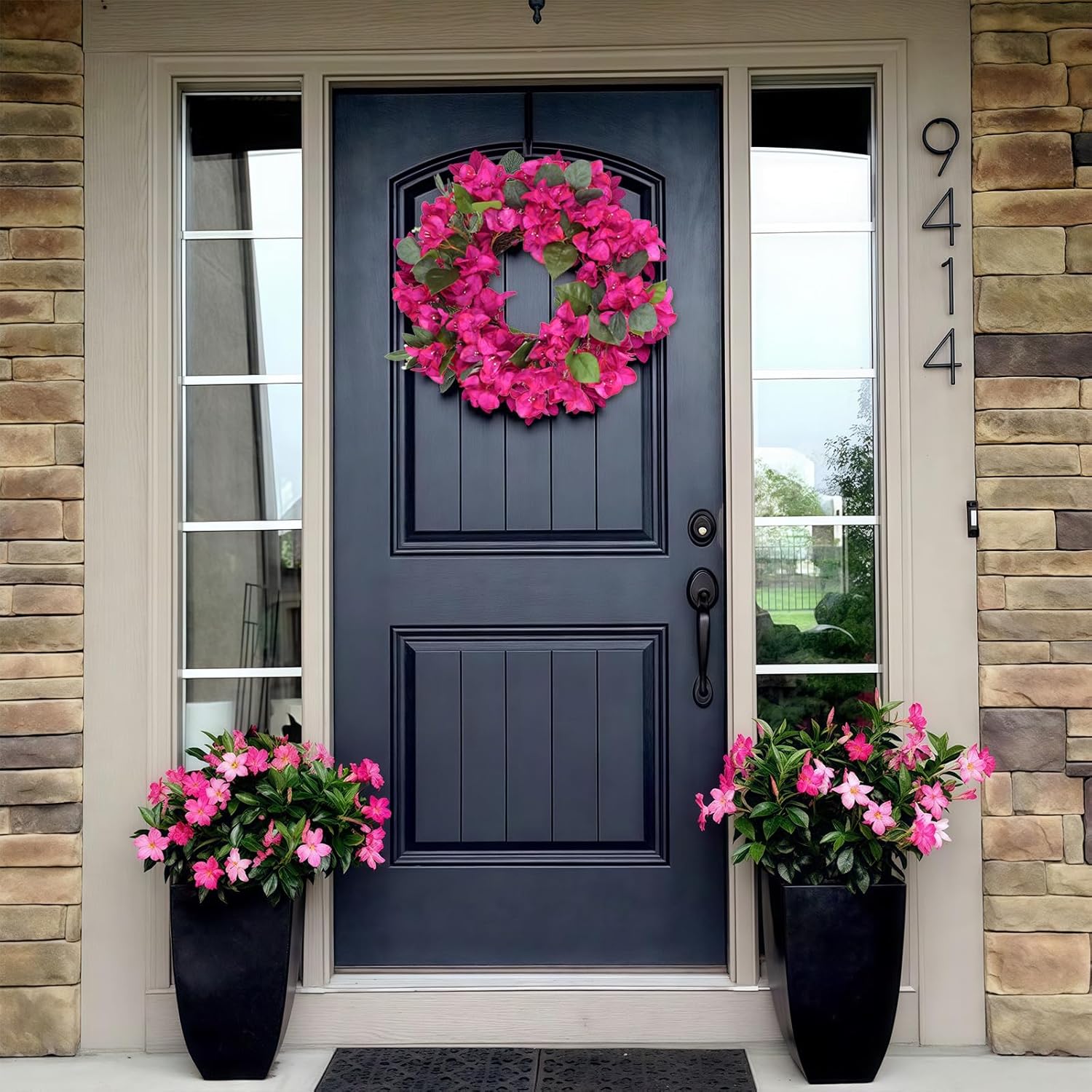 Bougainvillea Artificial Wreaths For Front Door Spring Summer Faux Silk Bougainvillea Wreath Fake Bougainvillea Flowers For Porch Wedding Home Wall Festival Indoor Outside Decor (Hot Pink)