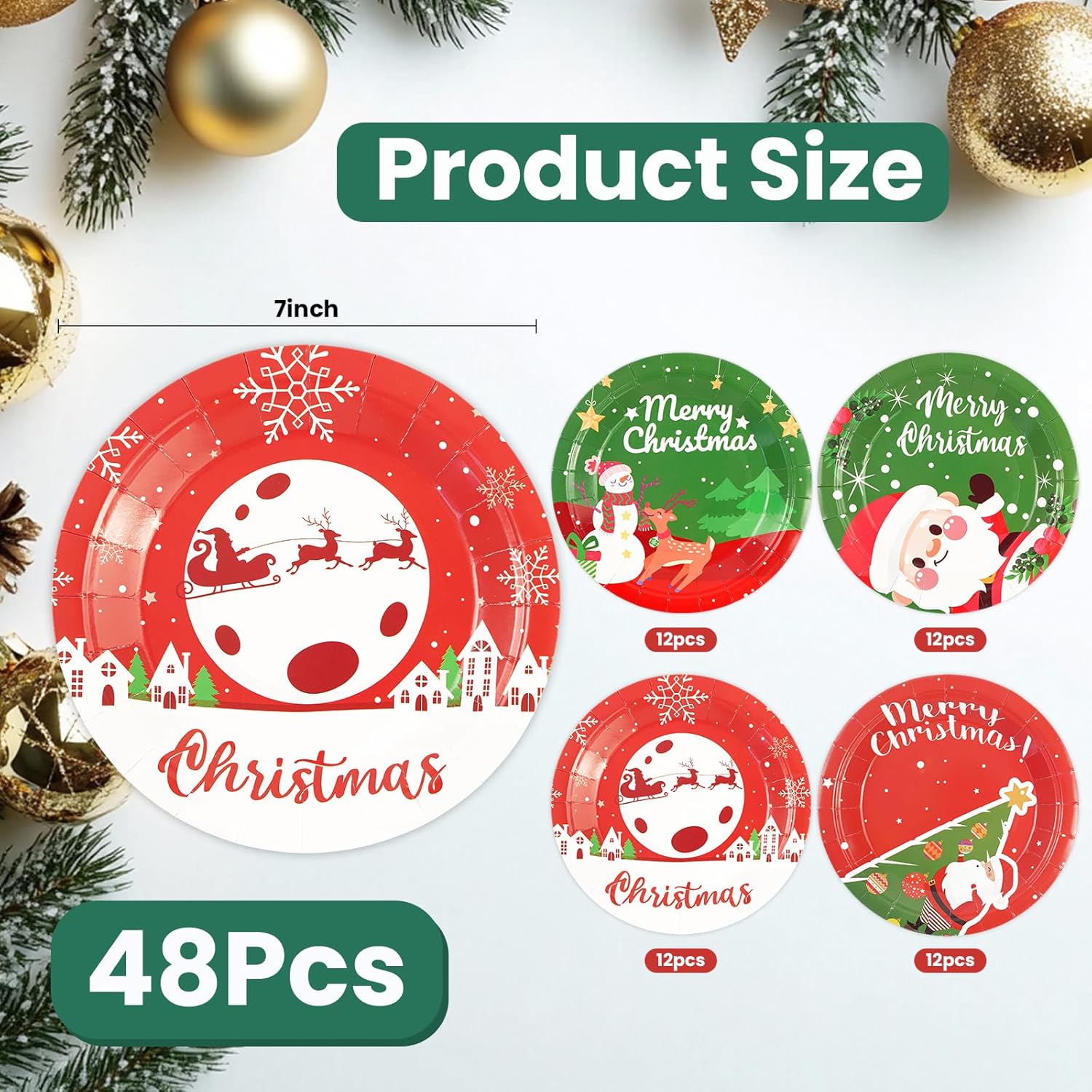 48 Pcs Christmas Paper Plates, Disposable Xmas Dessert Plates Snowflake Plates Santa Claus Dinnerware For Merry Christmas Holiday Party Supplies