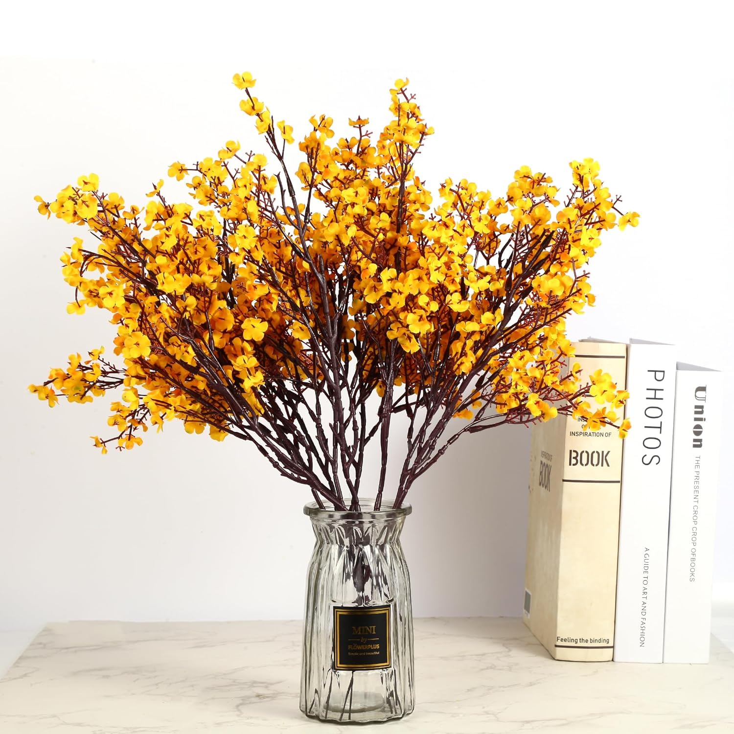 12 Pcs Fall Flowers Artificial For Decoration, Babys Breath Artificial Flowers Orange Fake Flowers Gypsophila Bouquet For Home Centerpiece Table Décor