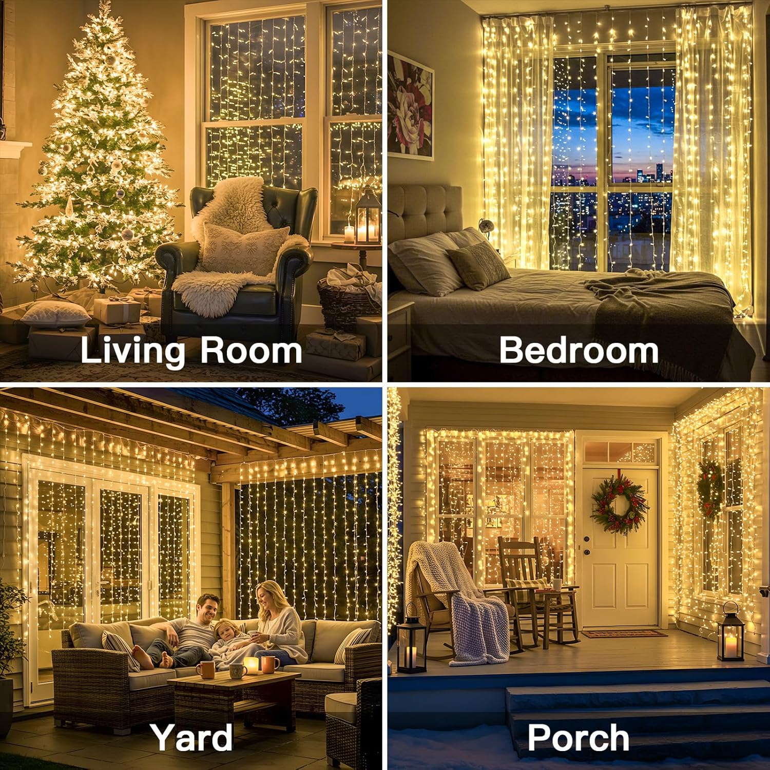 Curtain Lights For Bedroom, 300 Led 9.8X9.8Ft Hanging String Lights Outdoor, Fairy Curtain Lights Indoor For Christmas,