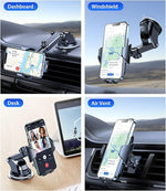 Car Phone Holder Mount, Military-Grade Suction for Dash, Windshield, Vent