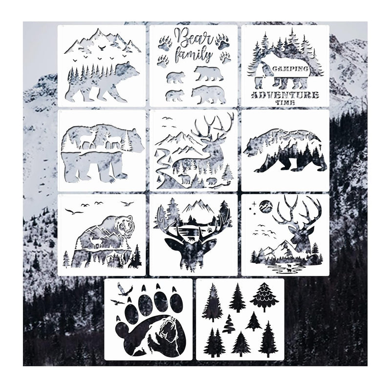 11 Pcs Deer Bear Stencil Forest Animal Stencils Wildlife Wood Burning Stencils