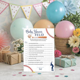 Baseball Baby Shower Feud Game — Pack Of 25 — Fun Shower Family Feud Games, Navy Blue Boy Baby Shower Activity, Rustic Sports Co-Ed Couples Shower Fued Games Little Slugger Theme G900-Bsf