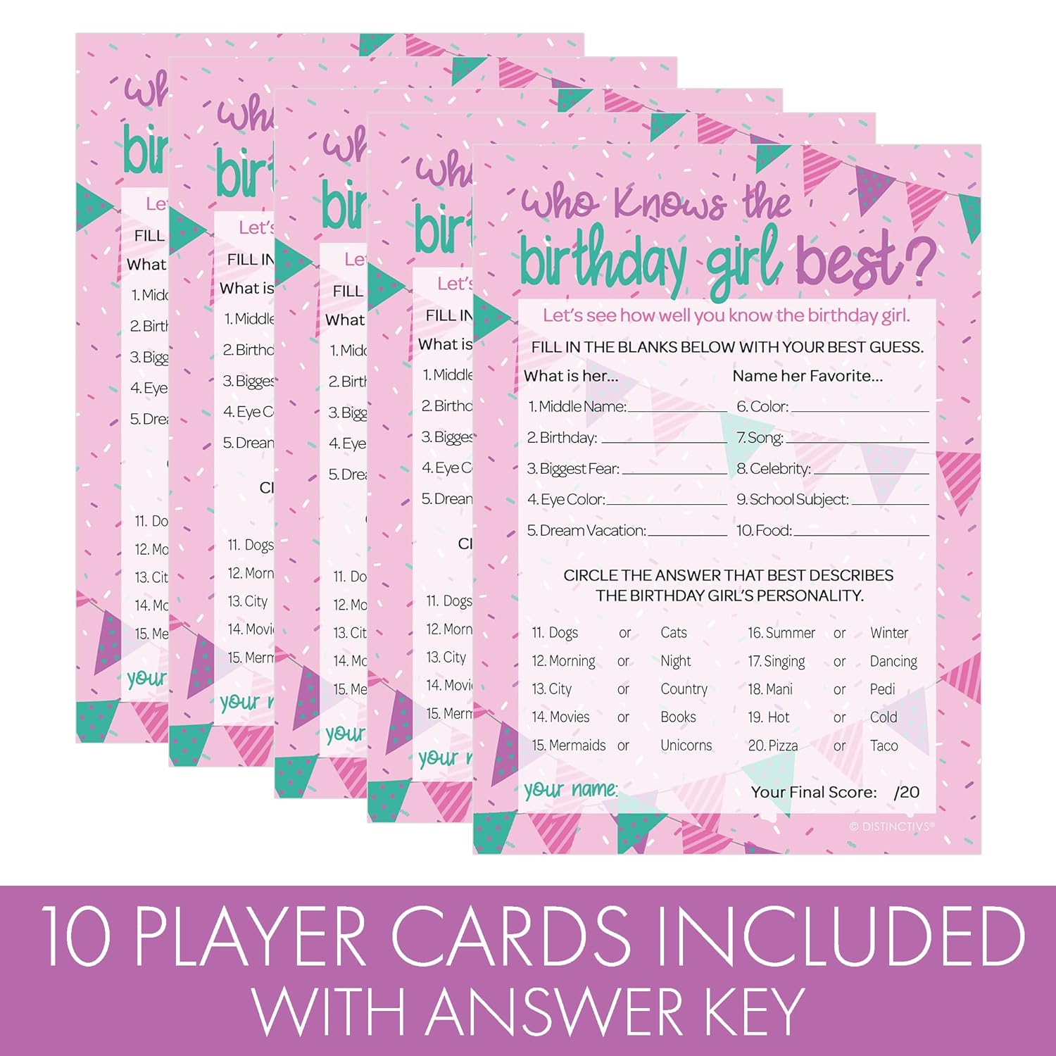 Who Knows The Birthday Girl Best 5X7 Cards, 10 Count - Sleepover Games, How Well Do You Know The Birthday Girl