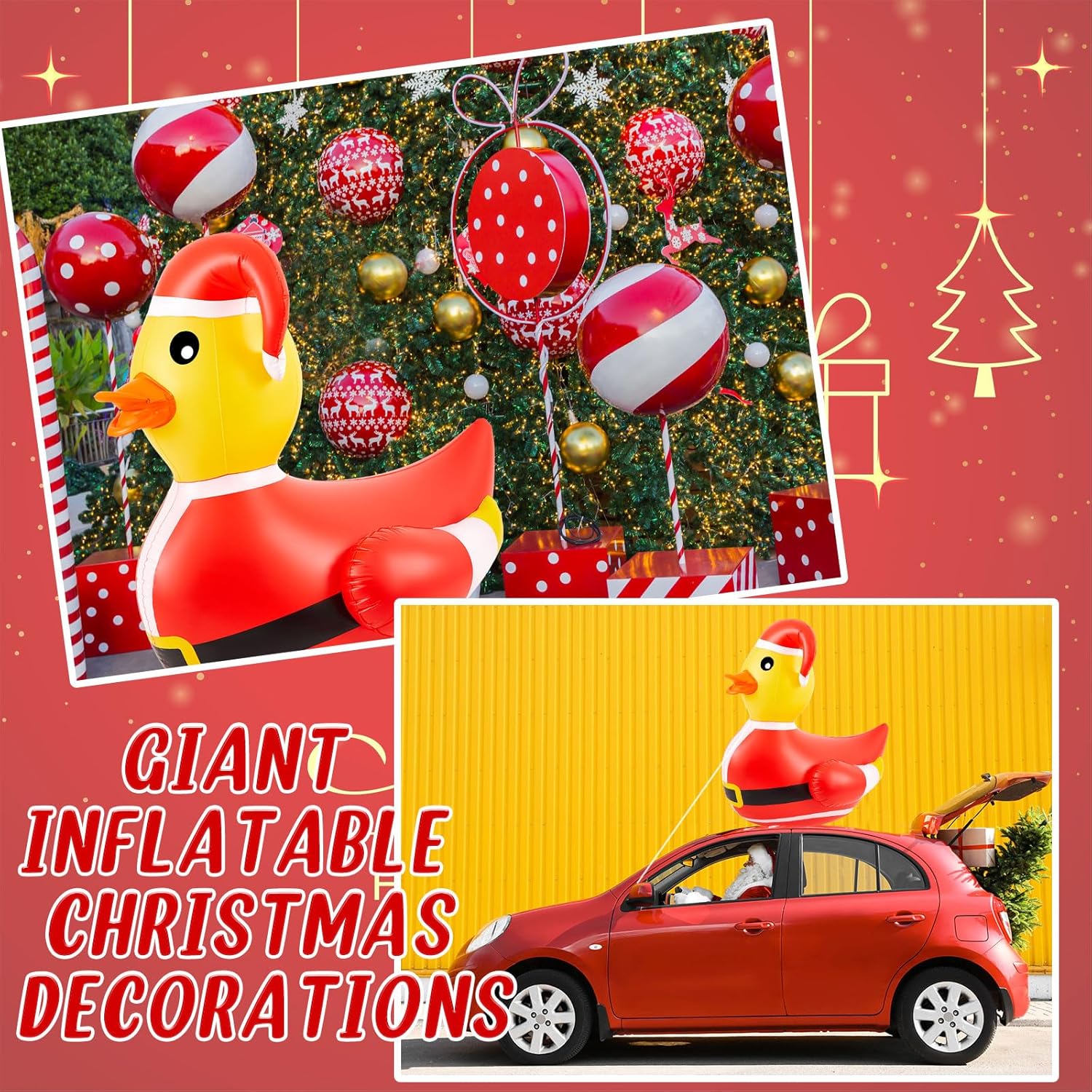 1 Pcs 4 Feet Pvc Christmas Giant Inflatable Duck Huge Rubber Large Blow Up Duck Christmas Pool Floats For Xmas Holiday I