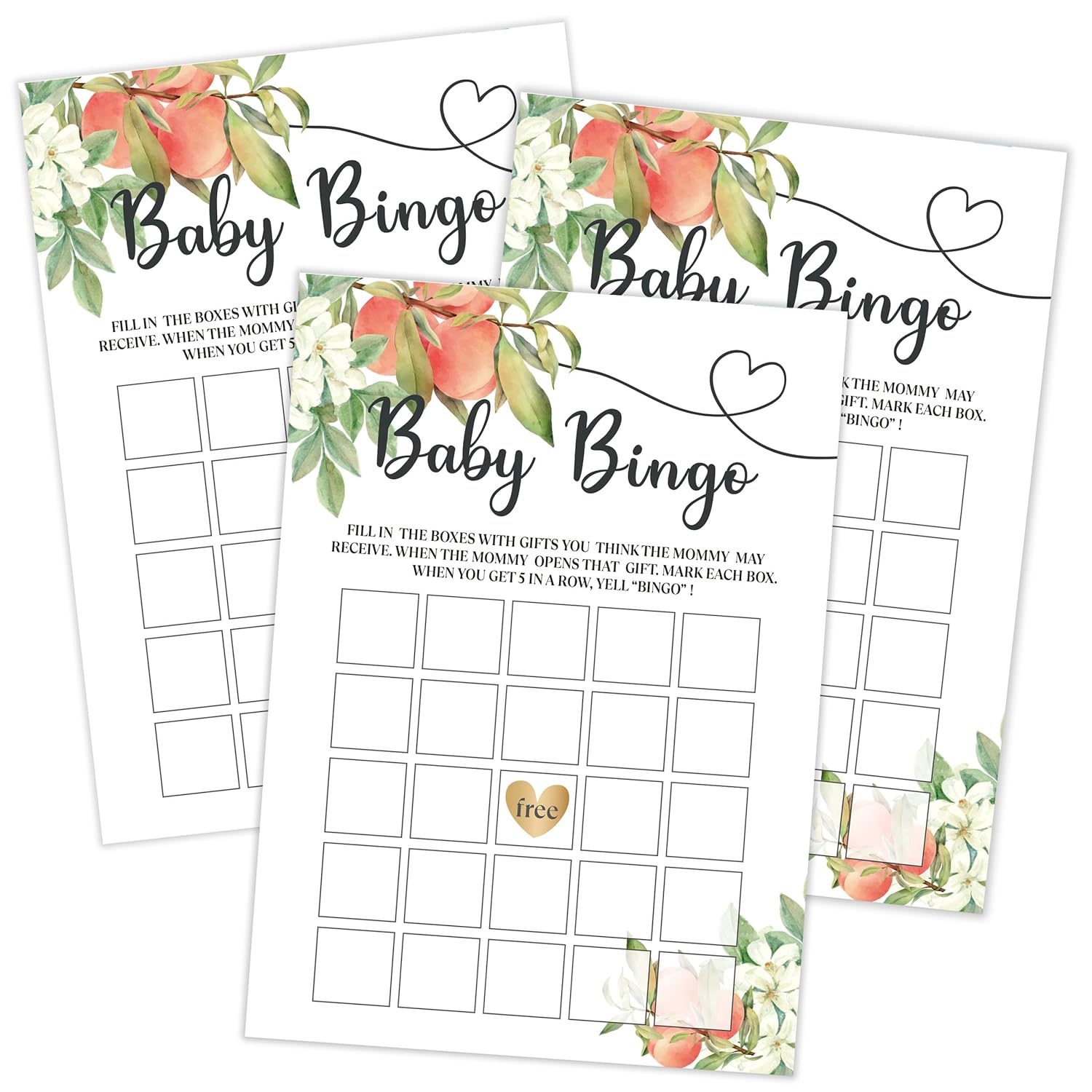 White Floral Peach Baby Bingo Game, Baby Shower Game, Pack Of 30 Game Cards, Gender Neutral Boy Or Girl, Fun Baby Game And Activity - Fa32