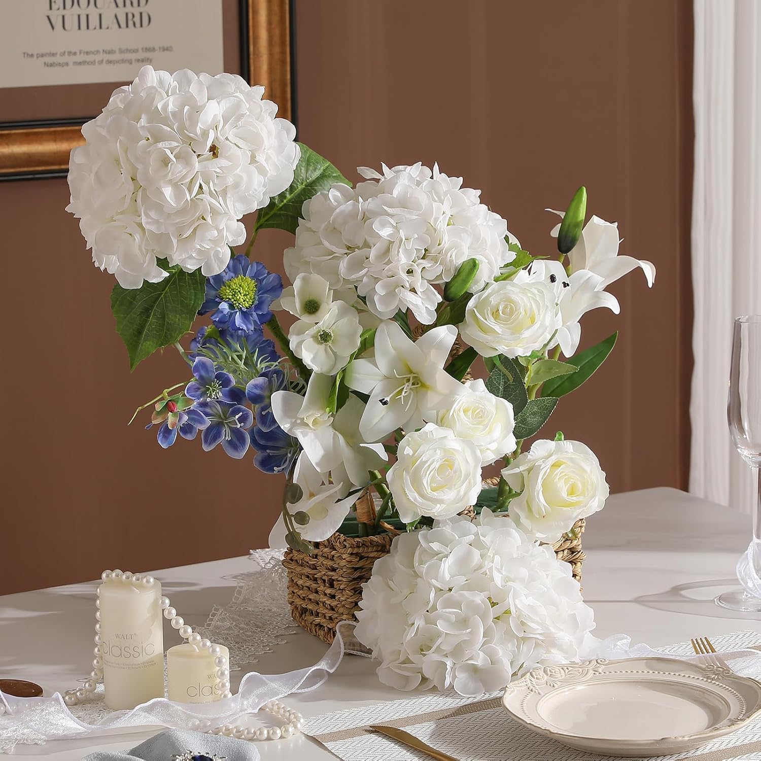 3Pcs Hydrangea Artificial Flowers, 22.44" Real Touch Latex Faux Hydrangea With Long Stems & Leaves For Home Office Decor Or Wedding, Party, Centerpieces, Floral Arrangements (White)