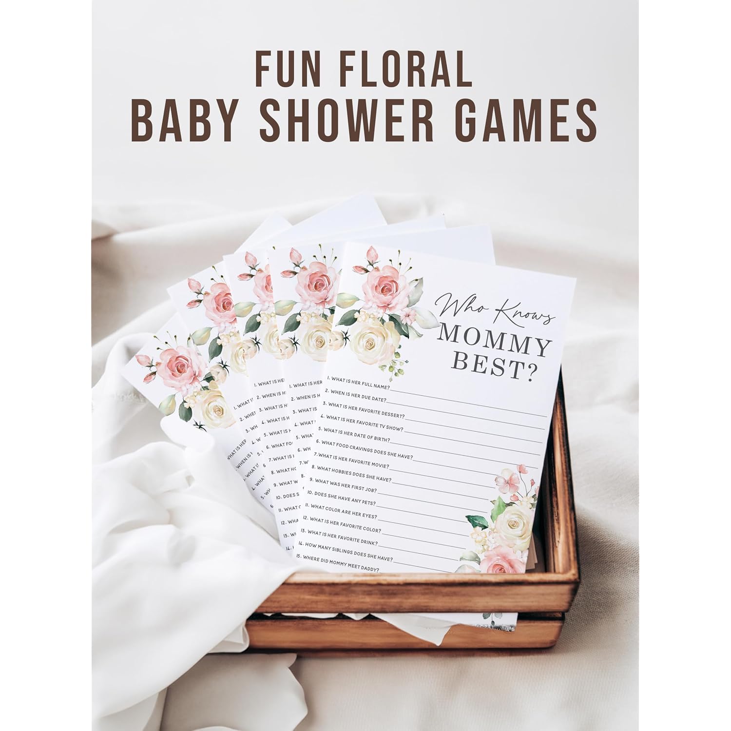 Floral Baby In Bloom Baby Shower Games, Fun Activities For 25 Guests(Bingo, Who Knows Mommy Best, Guest Quest And Guess Who)