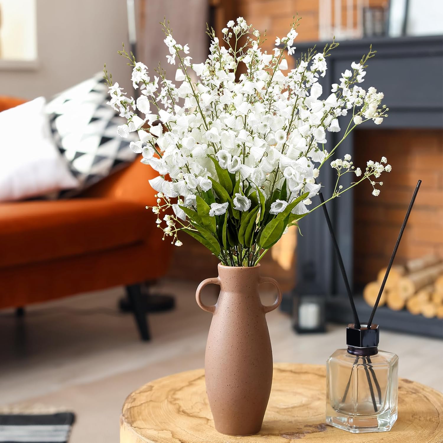 6 Pcs 37.5Inch Lily Of The Valley, Artificial Faux White Lily Of The Valley Flowers Wind Chime Orchid Wedding Bouquet Flower For Home Garden Wedding Party Decor