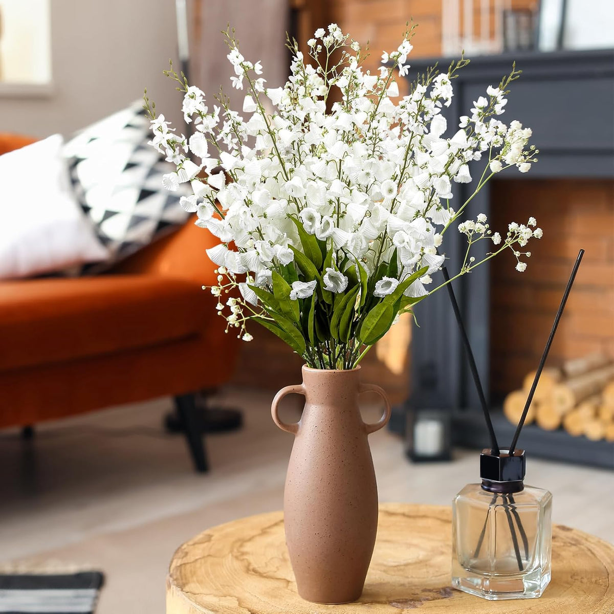 6 Pcs 37.5Inch Lily Of The Valley, Artificial Faux White Lily Of The Valley Flowers Wind Chime Orchid Wedding Bouquet Flower For Home Garden Wedding Party Decor